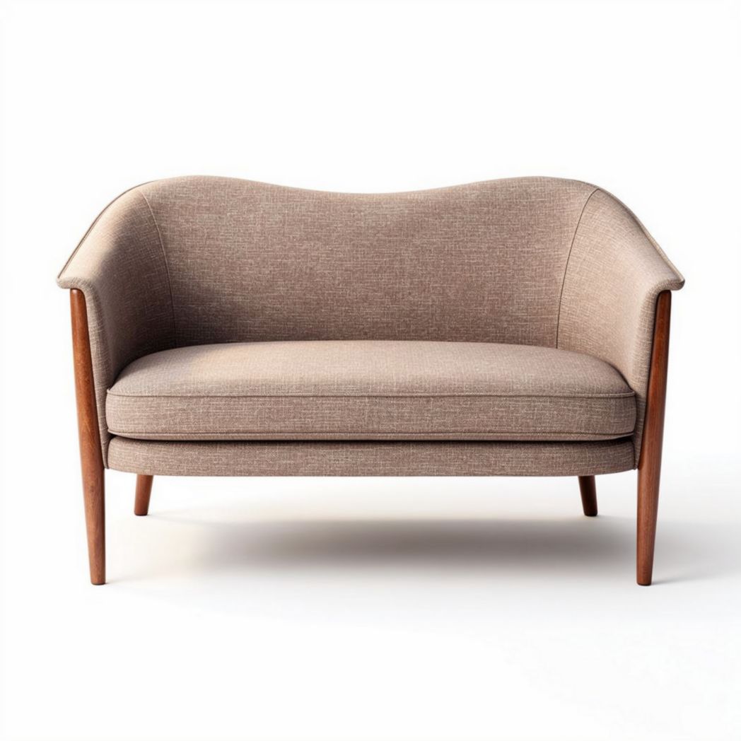 Two-seat sofa with beige fabric upholstery and wooden legs 150 x 80 x 75cm