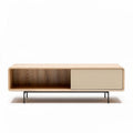 Wooden media console with storage drawer in natural finish 100 x 40 x 40cm