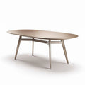 Oval dining table with metal frame and wooden surface in light color 180 x 90 x 75cm