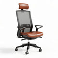 Ergonomic office chair with mesh back and brown leather seat 60 x 60 x 120cm
