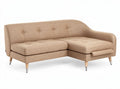 Fabric sectional sofa with tufted cushions and wooden legs in beige color