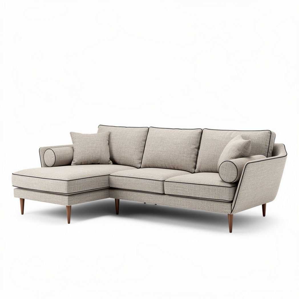 Fabric sectional sofa with left chaise in light beige color 200 x 90 x 85cm